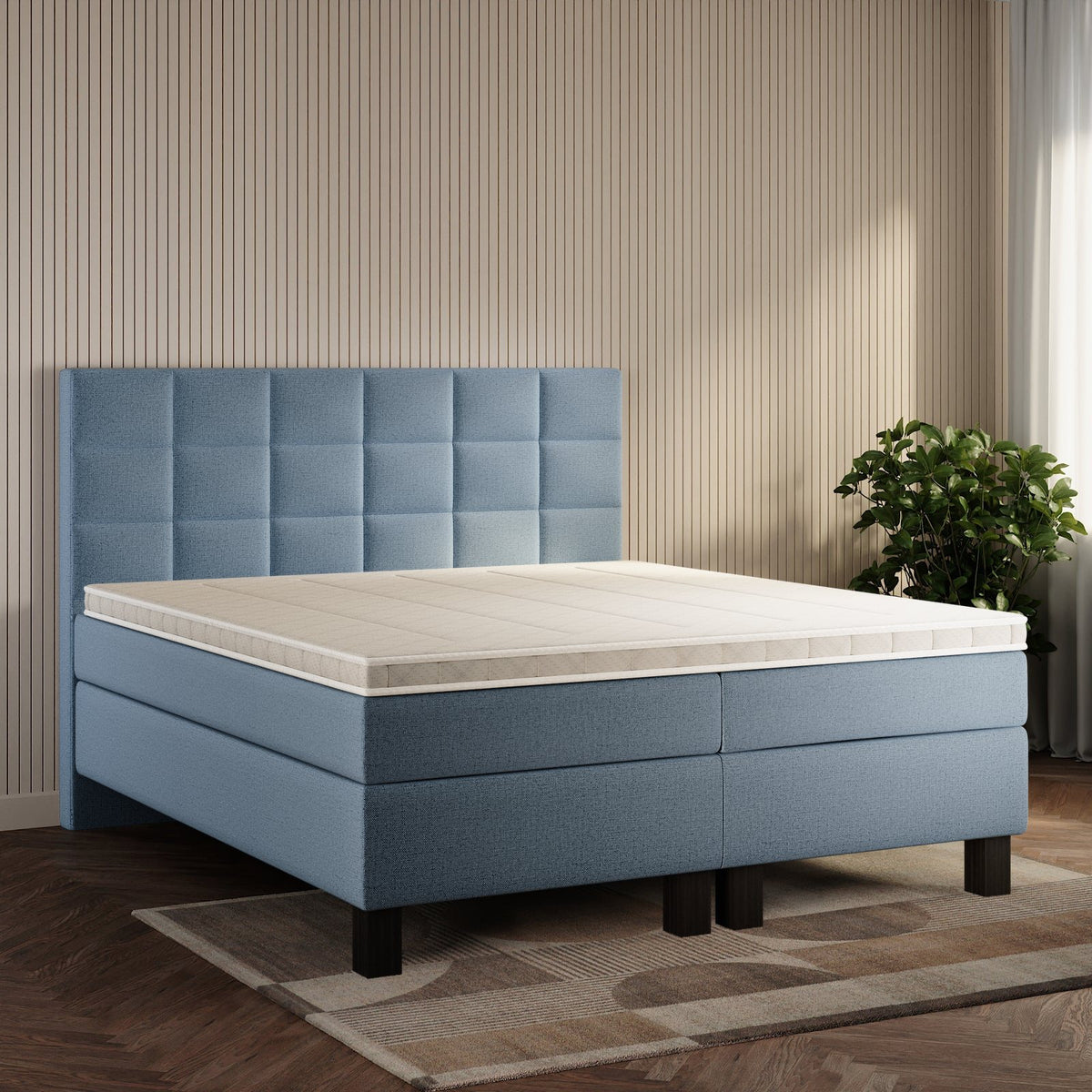 koami Boxspringbett Mirel in Grober Stoff Blau