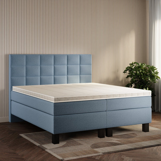 koami Boxspringbett Mirel in Grober Stoff Blau