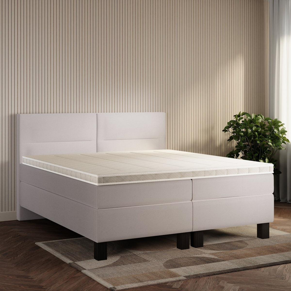 koami Boxspringbett Solane in Cord Hellgrau