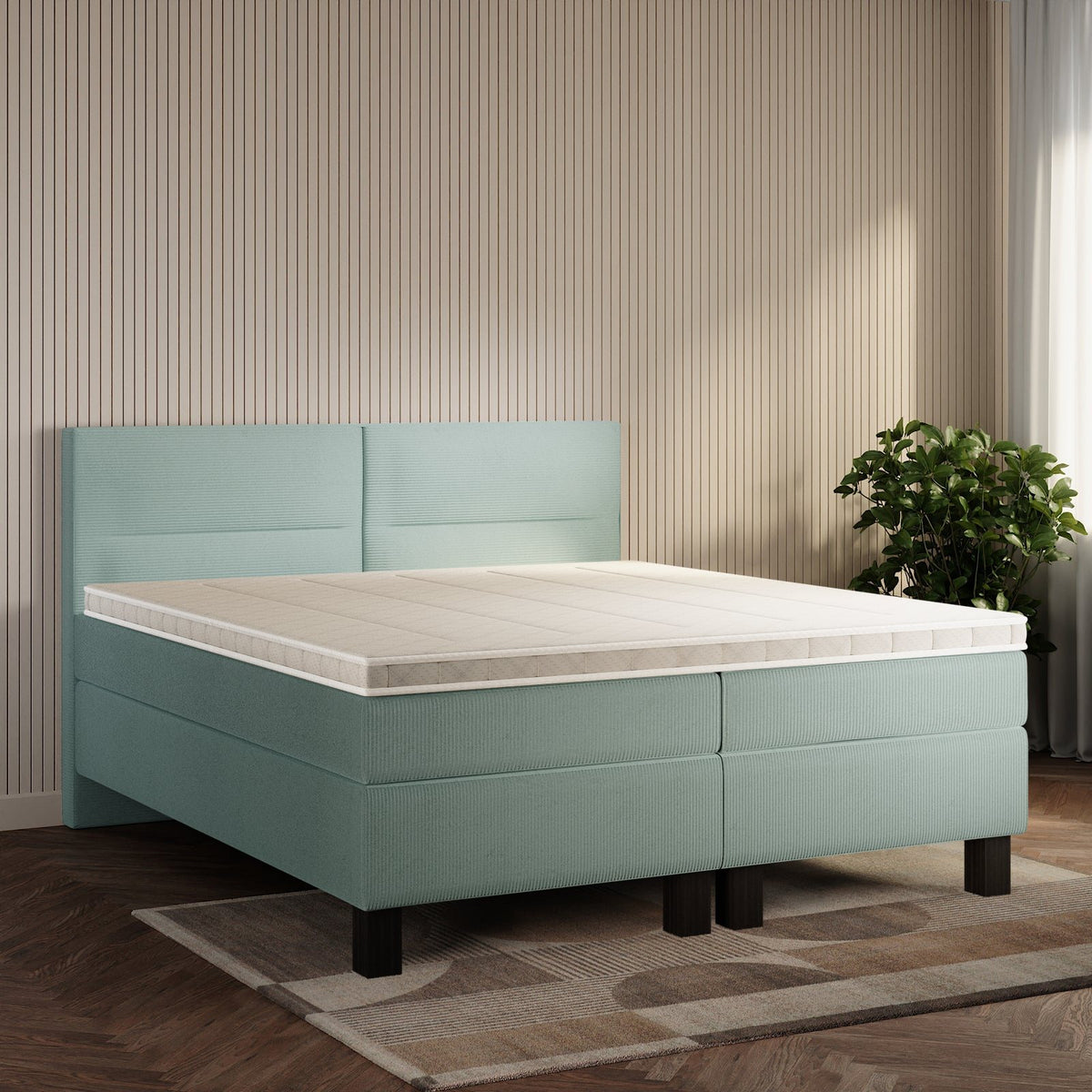koami Boxspringbett Solane in Cord Blau