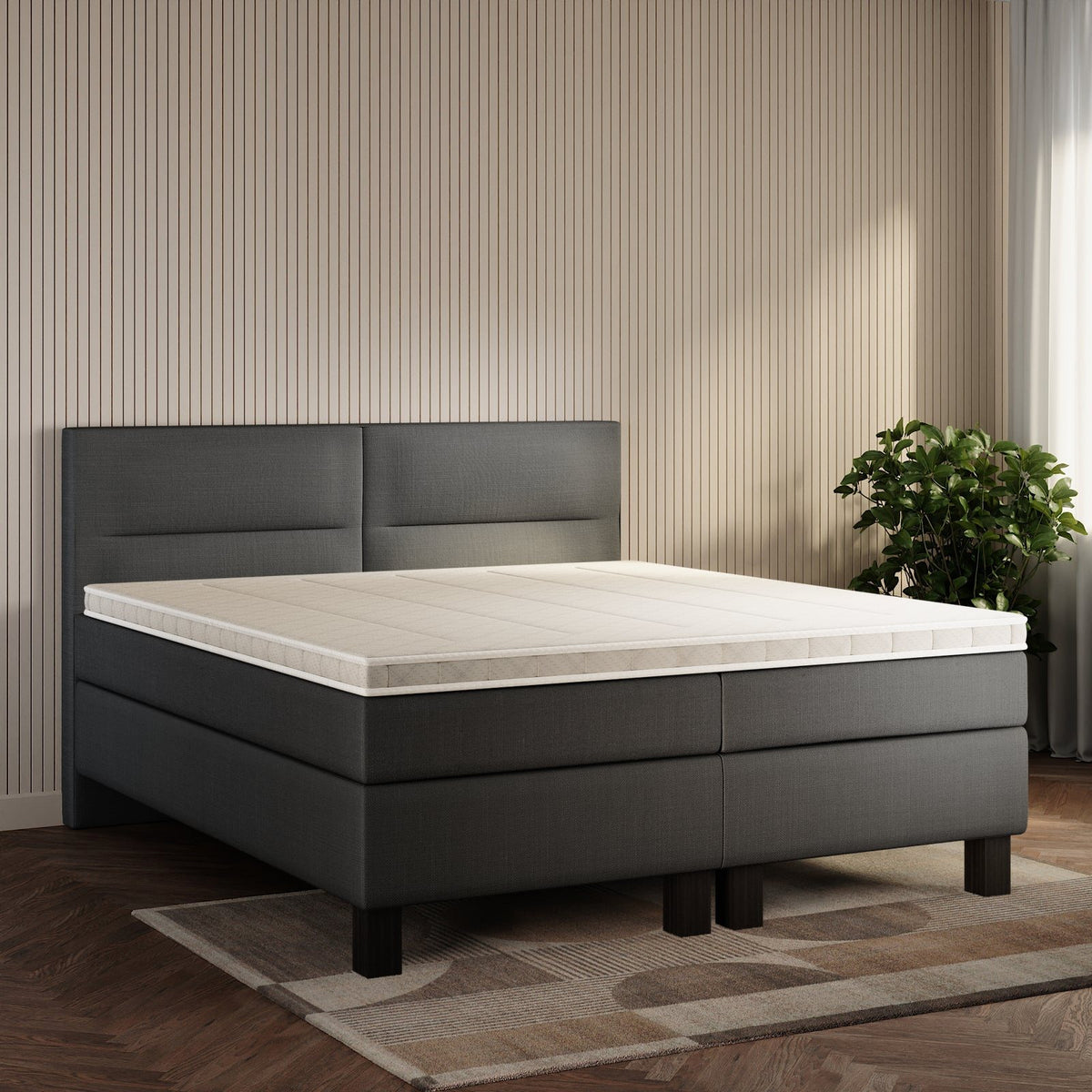 koami Boxspringbett Solane in Feiner Stoff Anthrazit