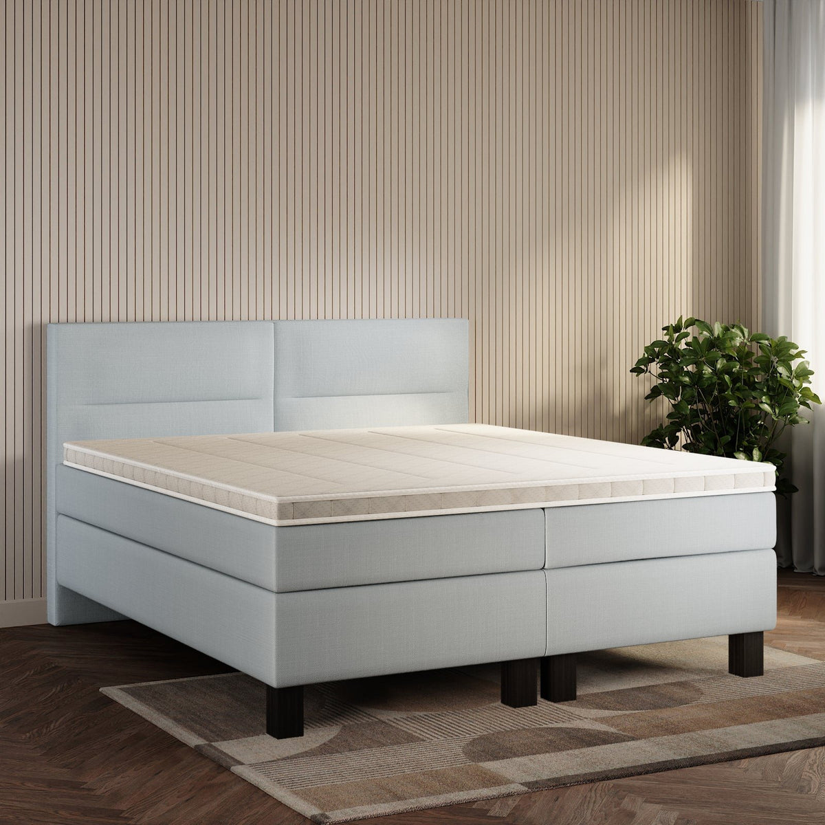 koami Boxspringbett Solane in Feiner Stoff Pastellblau