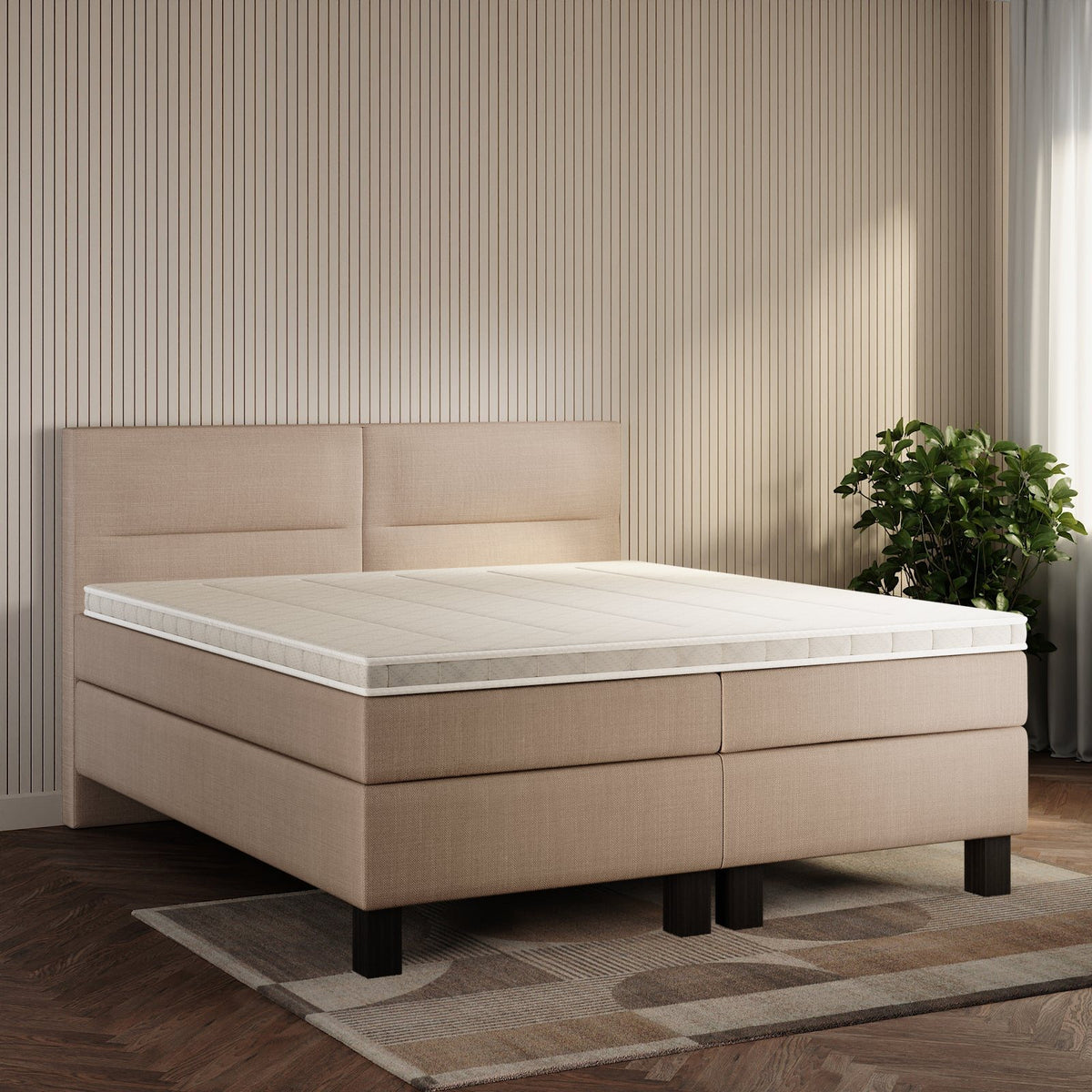 koami Boxspringbett Solane in Feiner Stoff Taupe