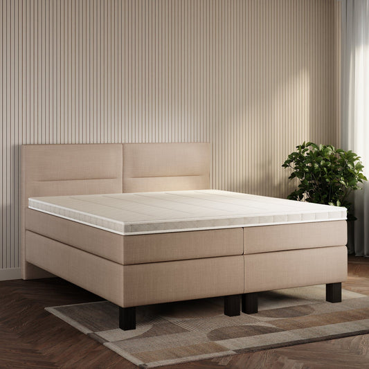 koami Boxspringbett Solane in Feiner Stoff Taupe