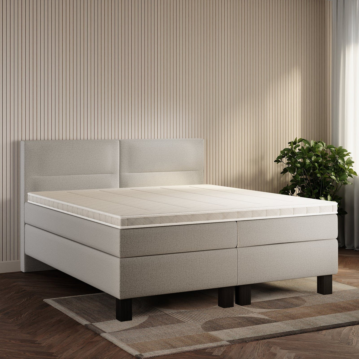 koami Boxspringbett Solane in Grober Stoff Beige