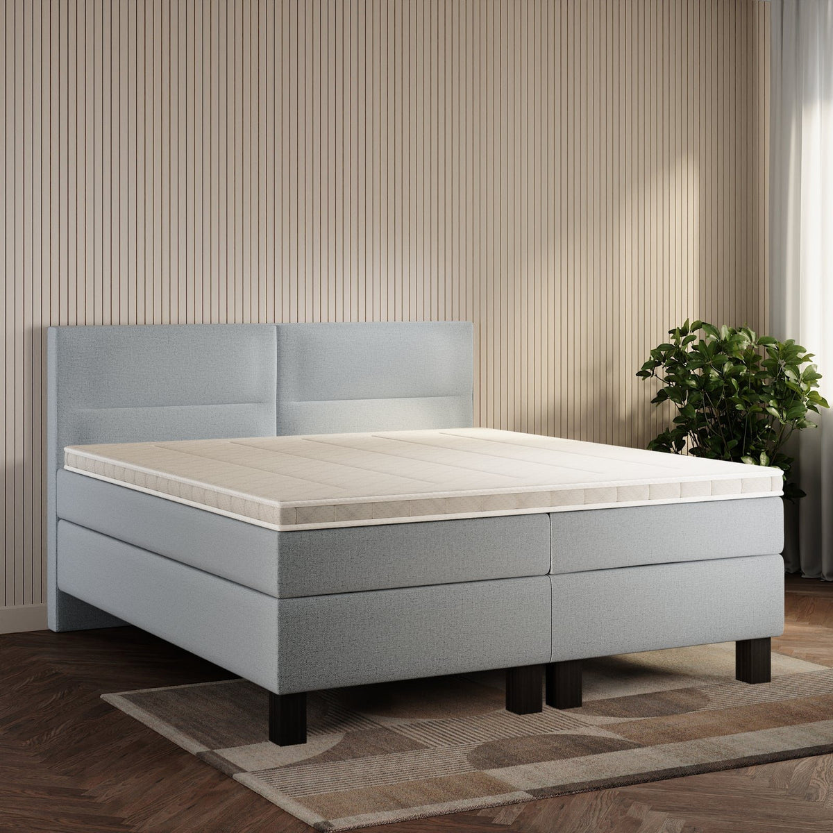 koami Boxspringbett Solane in Grober Stoff Dunkelgrau