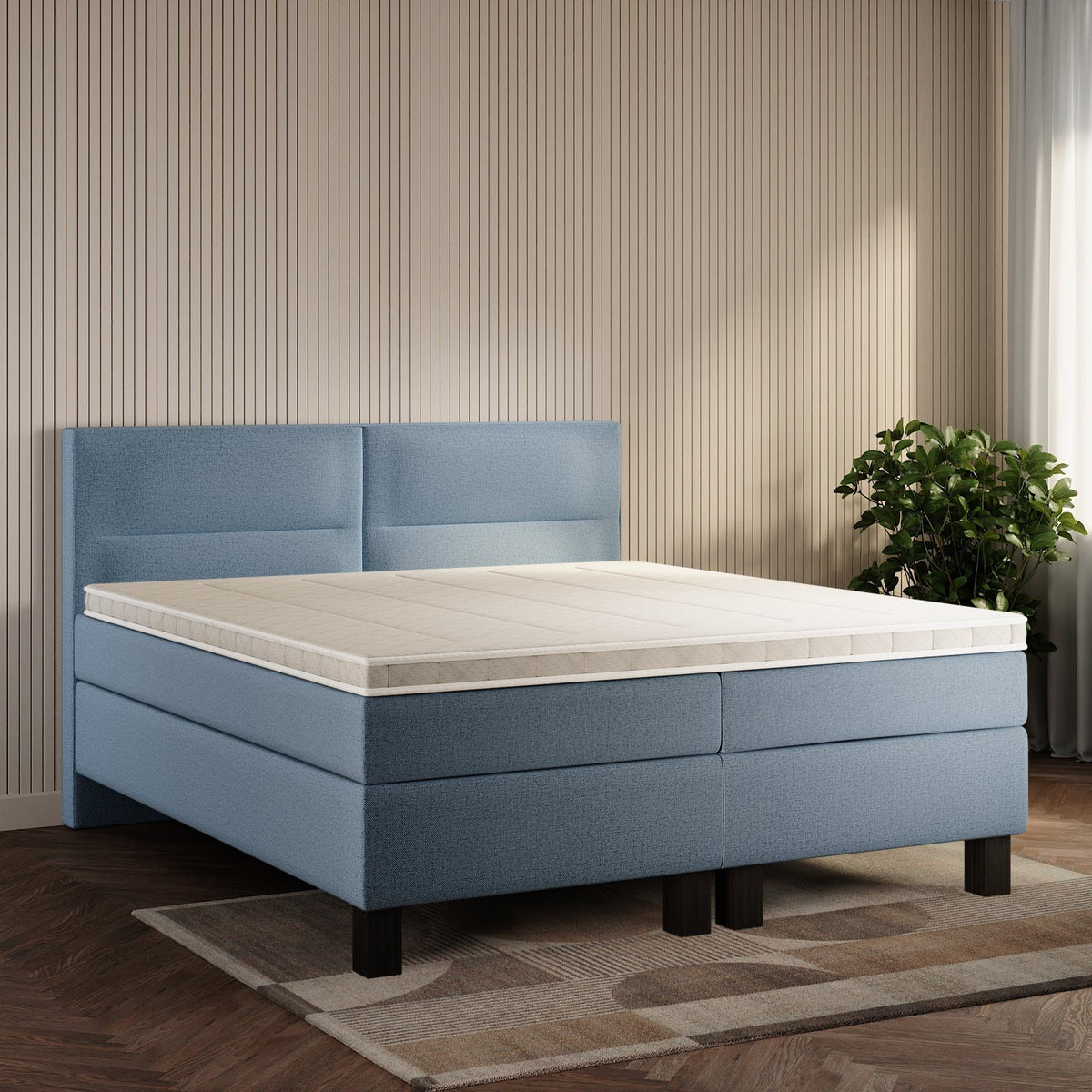 koami Boxspringbett Solane in Grober Stoff Blau