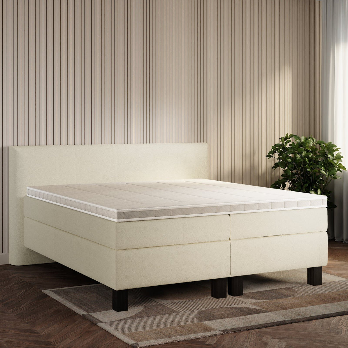 koami Boxspringbett Thalia in Bouclé Elfenbein