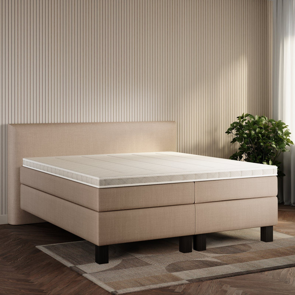 koami Boxspringbett Thalia in Feiner Stoff Taupe