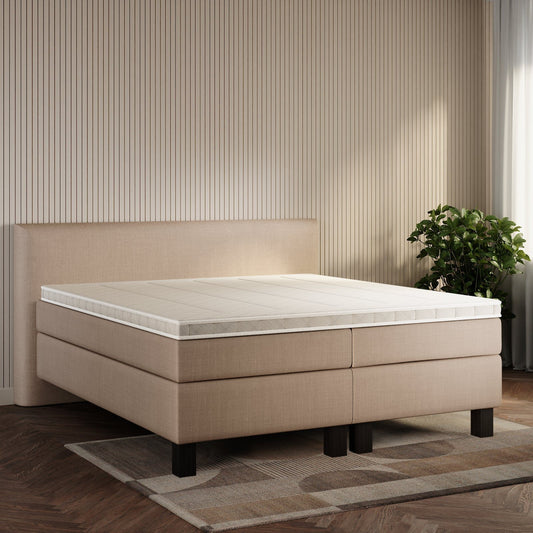 koami Boxspringbett Thalia in Feiner Stoff Taupe