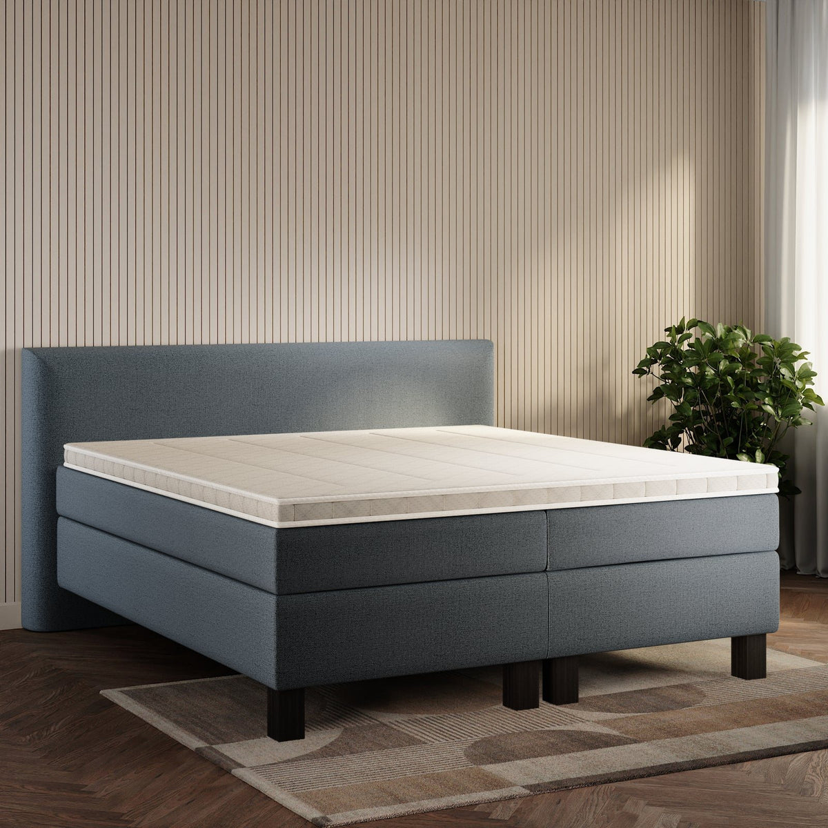 koami Boxspringbett Thalia in Grober Stoff Anthrazit