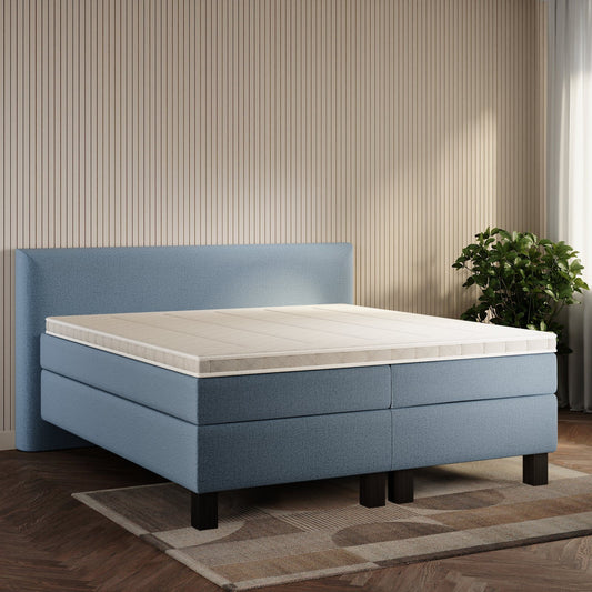 koami Boxspringbett Thalia in Grober Stoff Blau